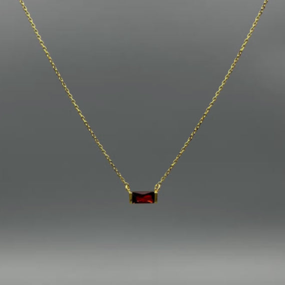 Baguette Birthstone Necklace - Gold