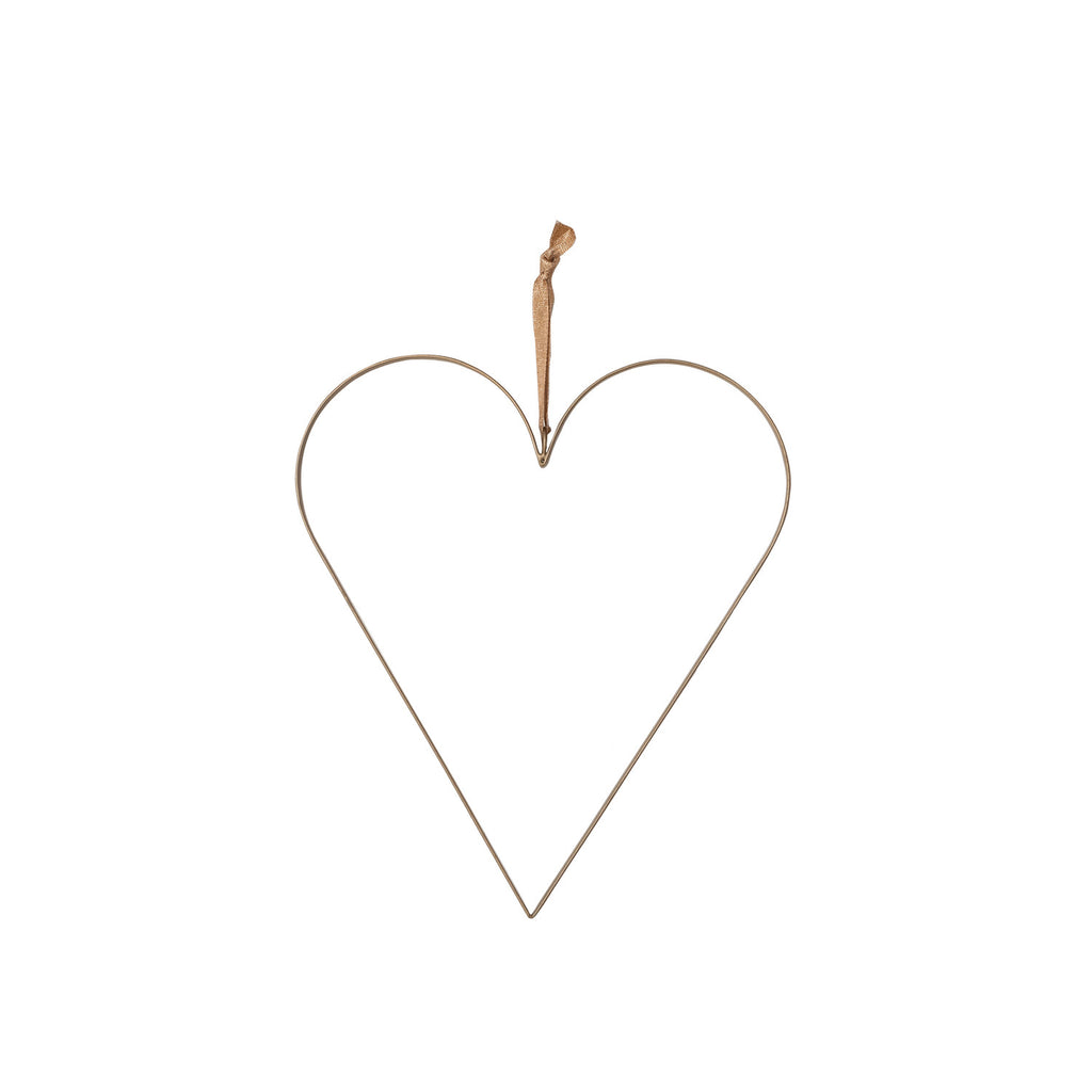 Hanging Metal Heart with Fabric Ribbon, Antique Brass Finish