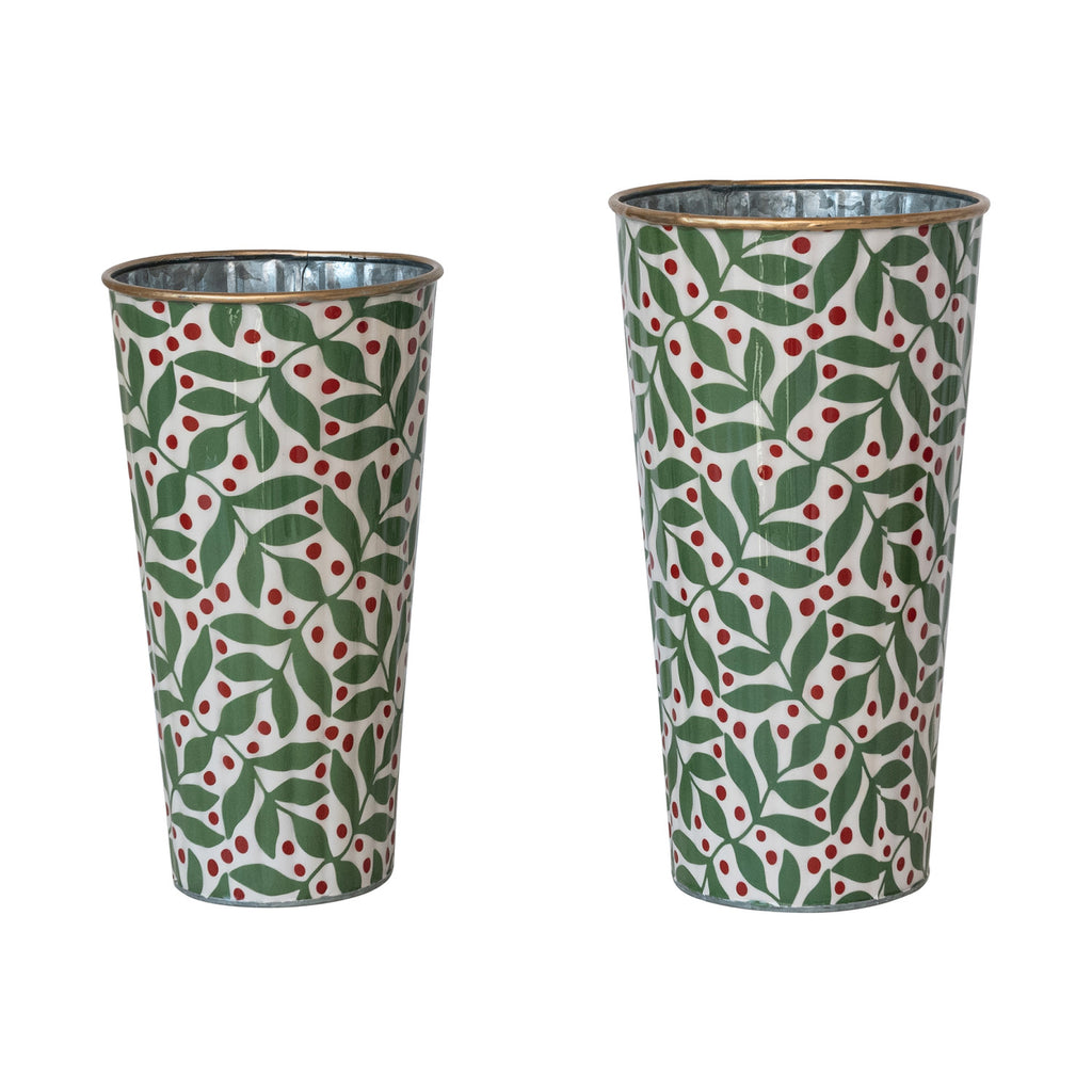 Enameled Metal Pleated Planters, Set of 2 (Holds 6" & 5" Pot)