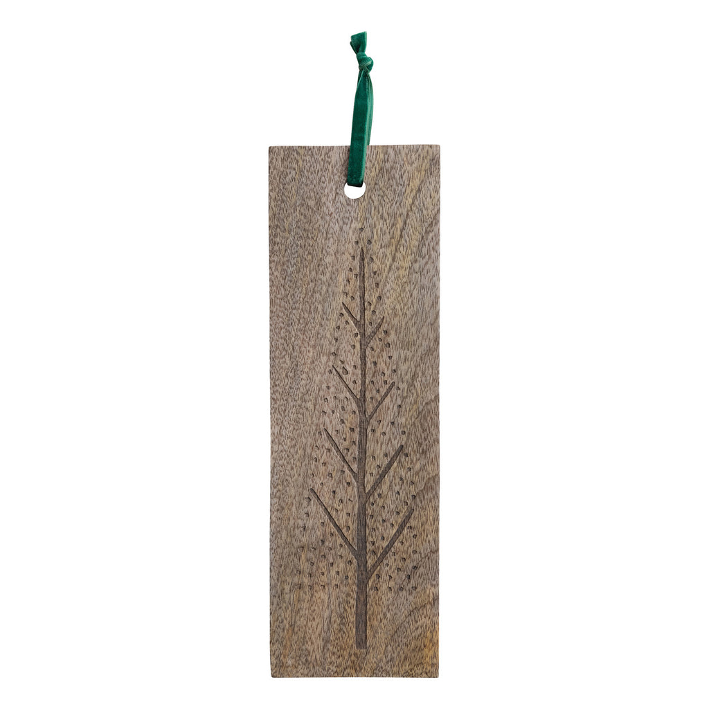 Mango Wood Cheese/Cutting Board with Laser Etched Tree & Velvet Tie