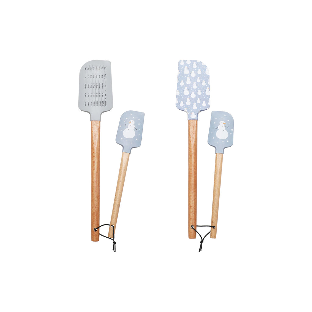 Silicone & Wood Spatulas with Measurement Conversions, Set of 2 Sizes