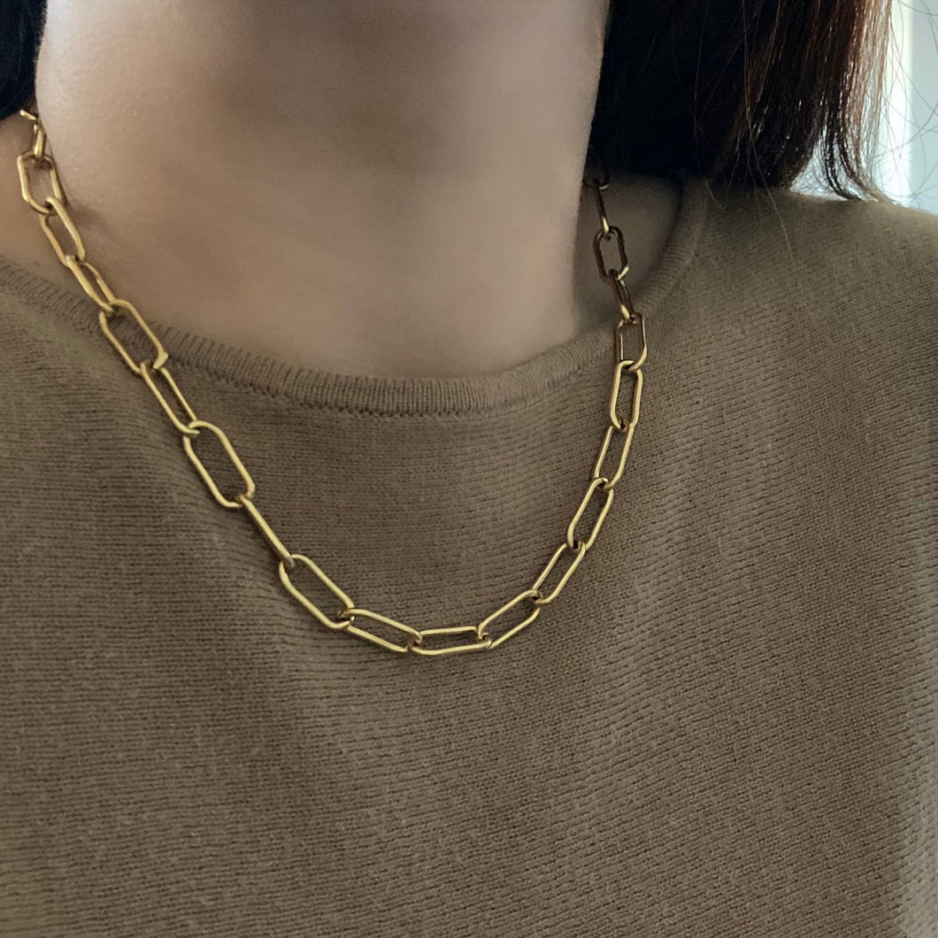 Gold Paperclip Link Necklace Choker, gold plated