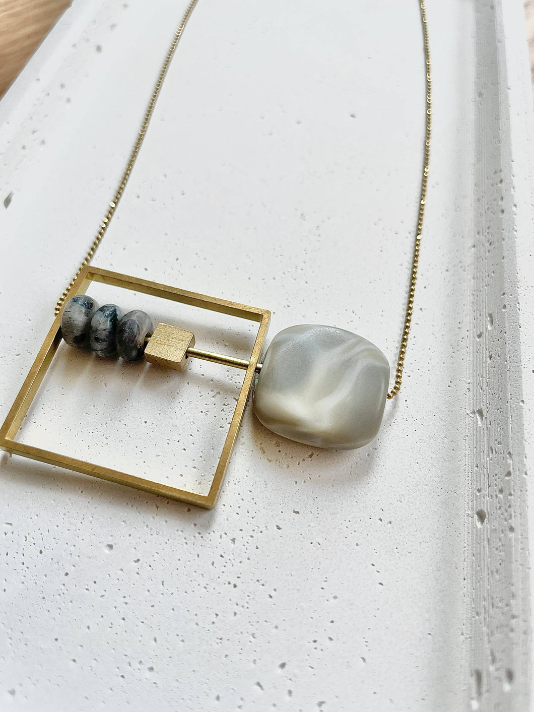 Vintage Gray marble and square statement necklace