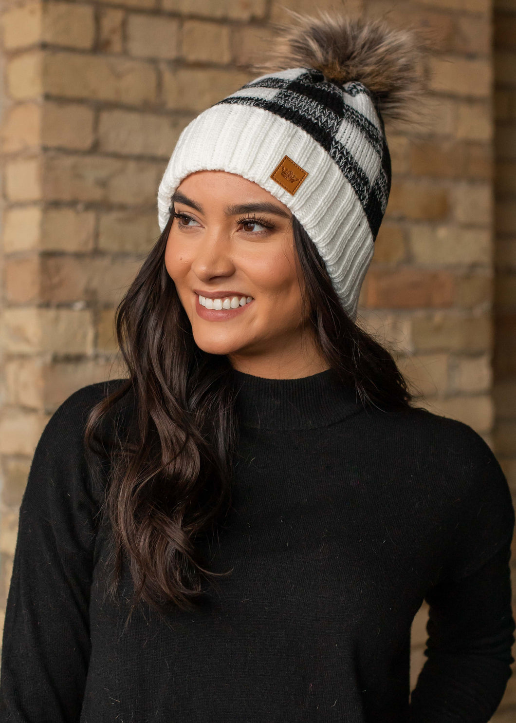 White Buffalo Plaid Pom Hat