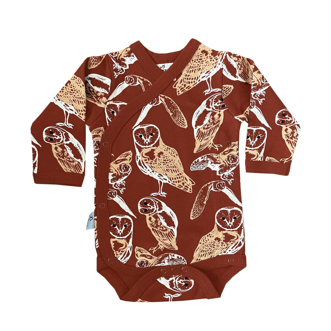Organic Cotton Baby Bodysuit | Kimono Style | Owl