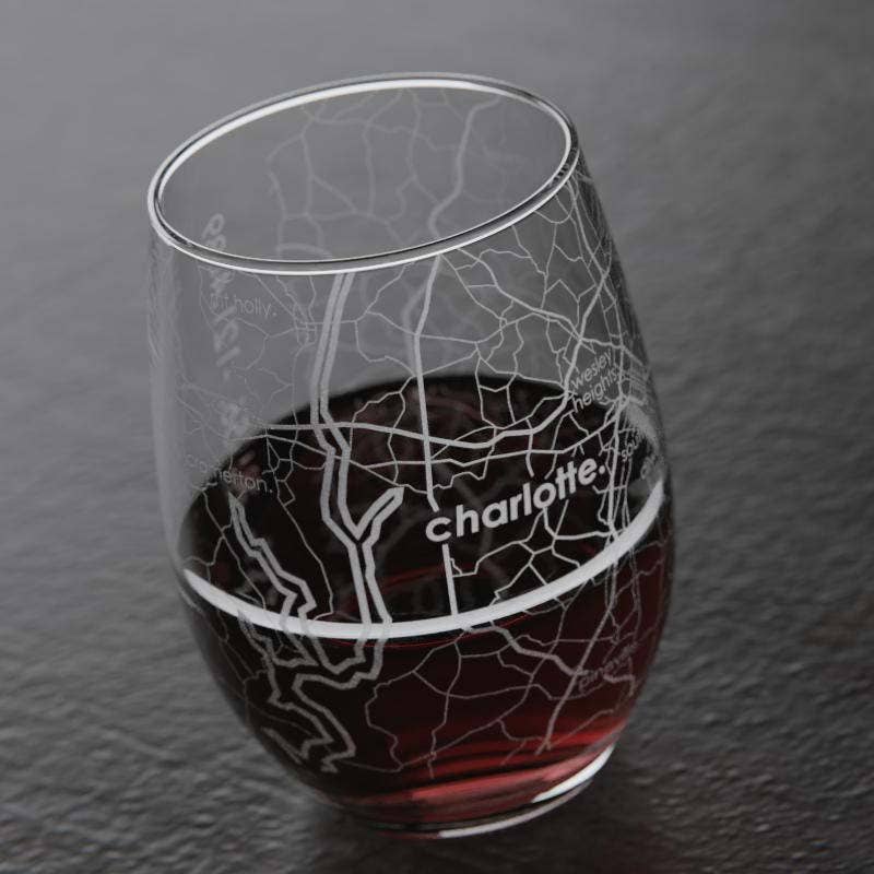 Etched Map Stemless Wine Glass